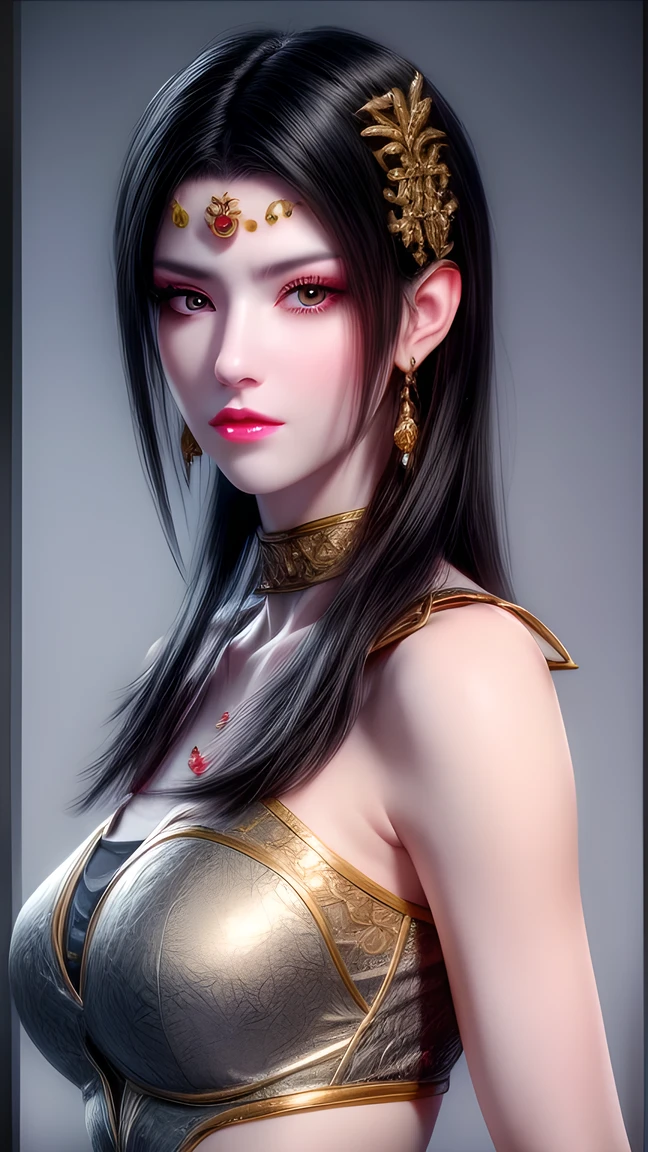 best quality, masterpiece, highres, 1girl, hanfu, lingerie china, hair ornament, necklace, jewelry, Beautiful face, upon_body, tyndall effect, photorealistic, dark studio, rim lighting, two tone lighting, (high detailed skin:1.2), 8k uhd, dslr, soft lighting, high quality, volumetric lighting, candid, Photograph, high resolution, 4k, 8k, Bokeh, (light pink lips), 1 beautiful devil woman from hell, In the Dark: 1.6), surreal female portrait by David Hockney and Alphonse Mucha, fantasy art, photorealism, dynamic lighting, artstation, poster, volumetric lighting, very detailed faces, 8k ultra, Awarded, in the dark, deep shadow, low key, cowboy lens, (Red phoenix dress: 1.4), long hair, black hair, bust, luxurious palace, Royal style, devil crown, red eyes make up very sharp and detailed, The most beautiful face, The breasts are very big and round and round, Super realistic, chinese women's clothing, polo neck sweater, Charming smile, The eyes are very well made up, guweiz, devil style, wearing black mesh socks, Ponytail with a bow tied at the back of the hair, Red black lips, Devil tattoo on shoulder, wearing a thin red and black, robe, the landscape is overcast and thunderous, (Portrait), Close-up of the main character, (Background details 1.8),