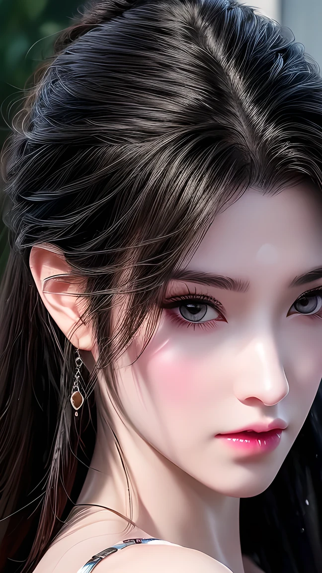 Best quality work, (Practical: 1,2), 1 girl, Jet black hair, Golden Eyes, front, Detailed facial information, Beautiful eyes。