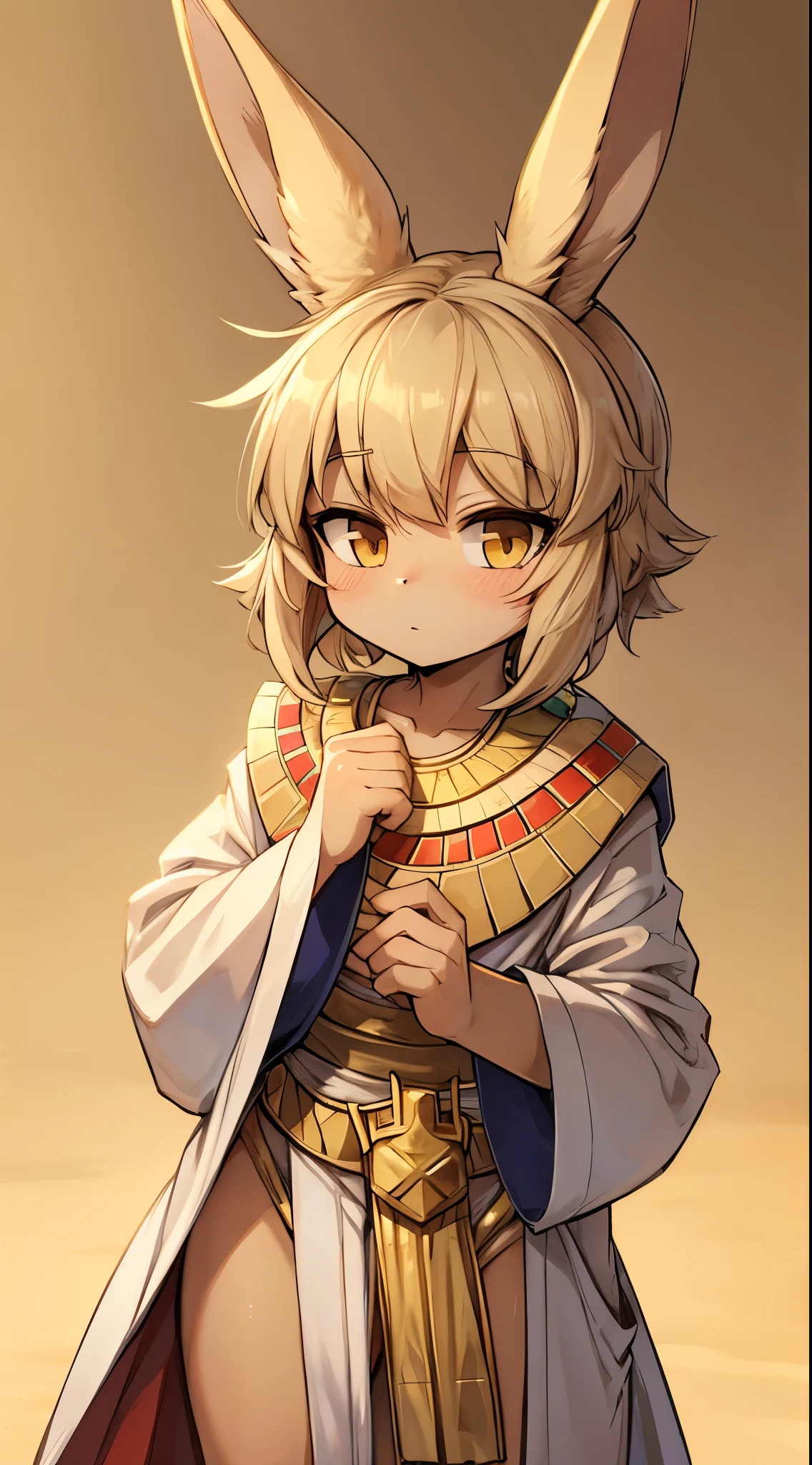 Desert Background,Yellow sand background,Sun exposure,Bunny Boy,Bunny-eared boy,furry,hairy,Body hair,Beige hair all over body,Egyptian style,Cube Background,Minecraft style background,Beige hair all over body的Bunny Boy,Beige rabbit ears,Fluffy short hair,femboy,tomgirl,Cute Shota,Fluffy hair,Messy hair,Egyptian stylerobe,破旧robe,Worn robe,Linen robe,robe,robe,Content Review