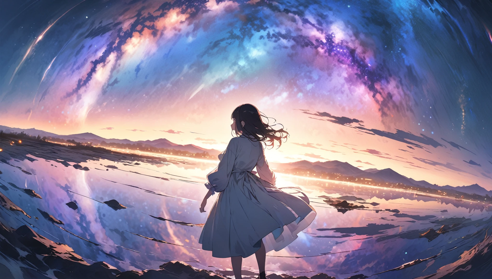 Anime girl looking at the stars in the sky - SeaArt AI