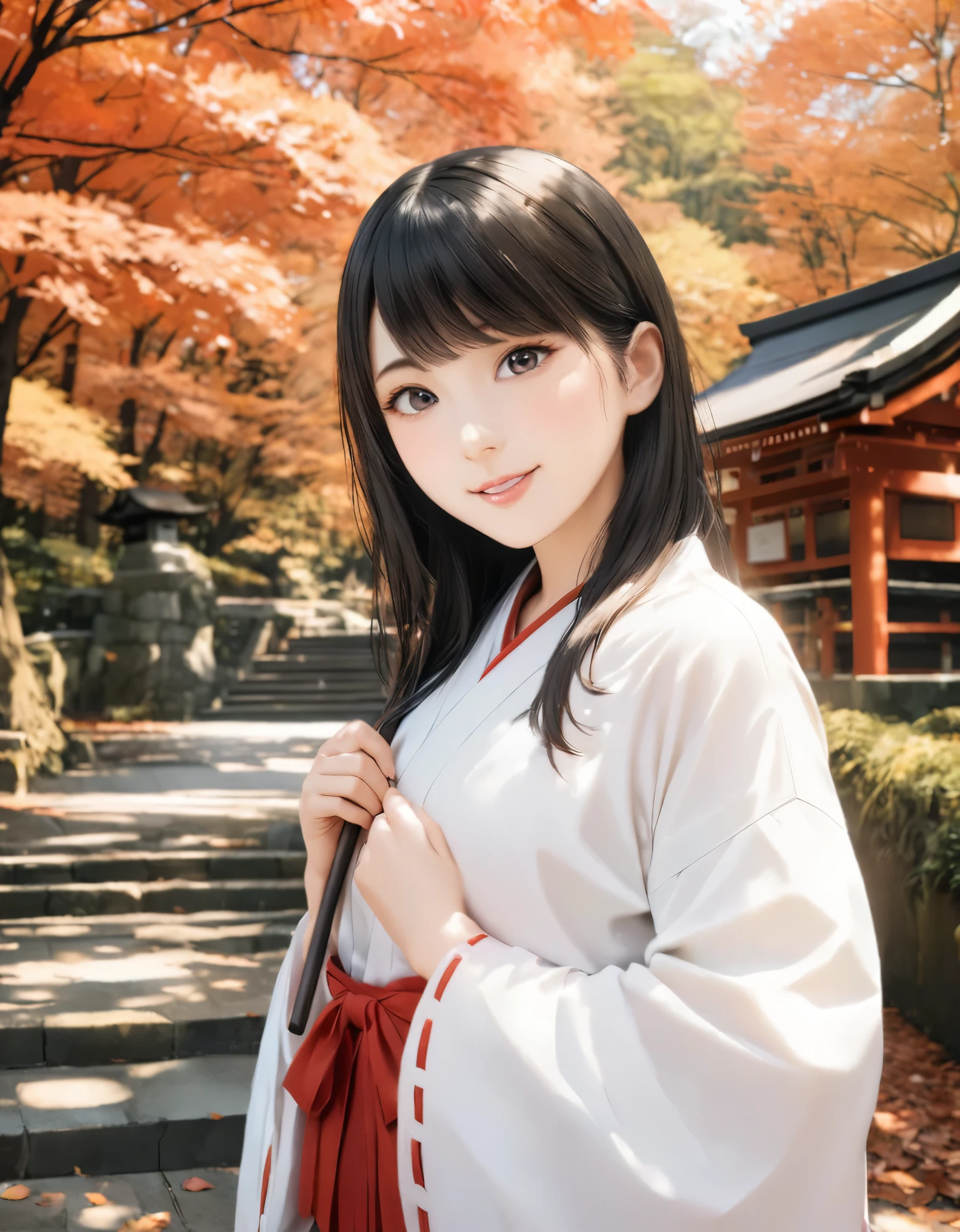 (best quality, 8k, high resolution:1.2), 1girl, Ise Shrine, miko, autumn