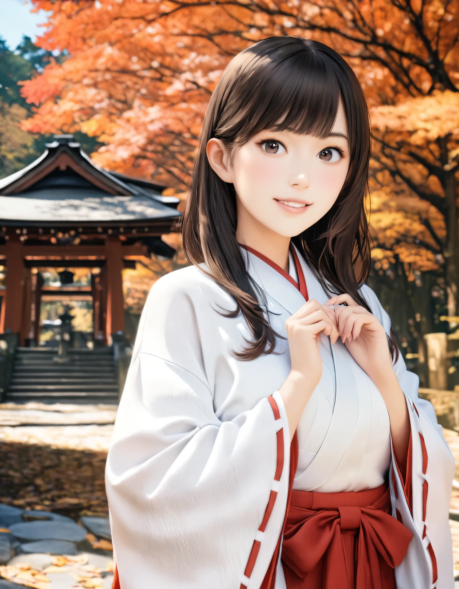 (best quality, 8k, high resolution:1.2), 1girl, Ise Shrine, miko, autumn