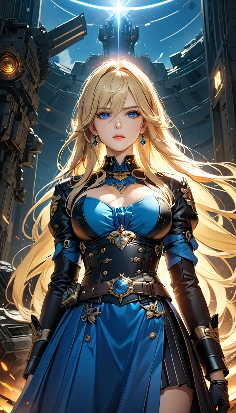 (((masterpiece))), ((highest quality)), (super detailed, 8K quality), (CG illustration), (very beautiful woman)), cinematic light, (((1 Beautiful Woman))), (((Blonde Long hair))), (((Shining Blue eyes, Highlight on eyes))), Science fiction, Apocalypse, Eros, battlefield (beautiful and luxurious:1.2), (1 girl:1.3), facing the front, (double breasted,under bust:1.2), button gap, (((corset belt))), (((high waist skirt,)))
