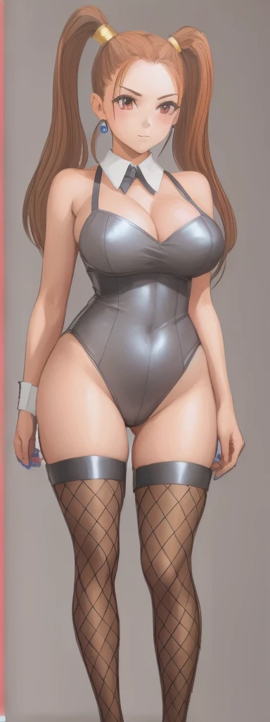 Jessica, with her big breasts, beautiful legs and shoulder-length twin tails, is standing in a high-cut bunny suit and fishnet stockings.。High image quality。