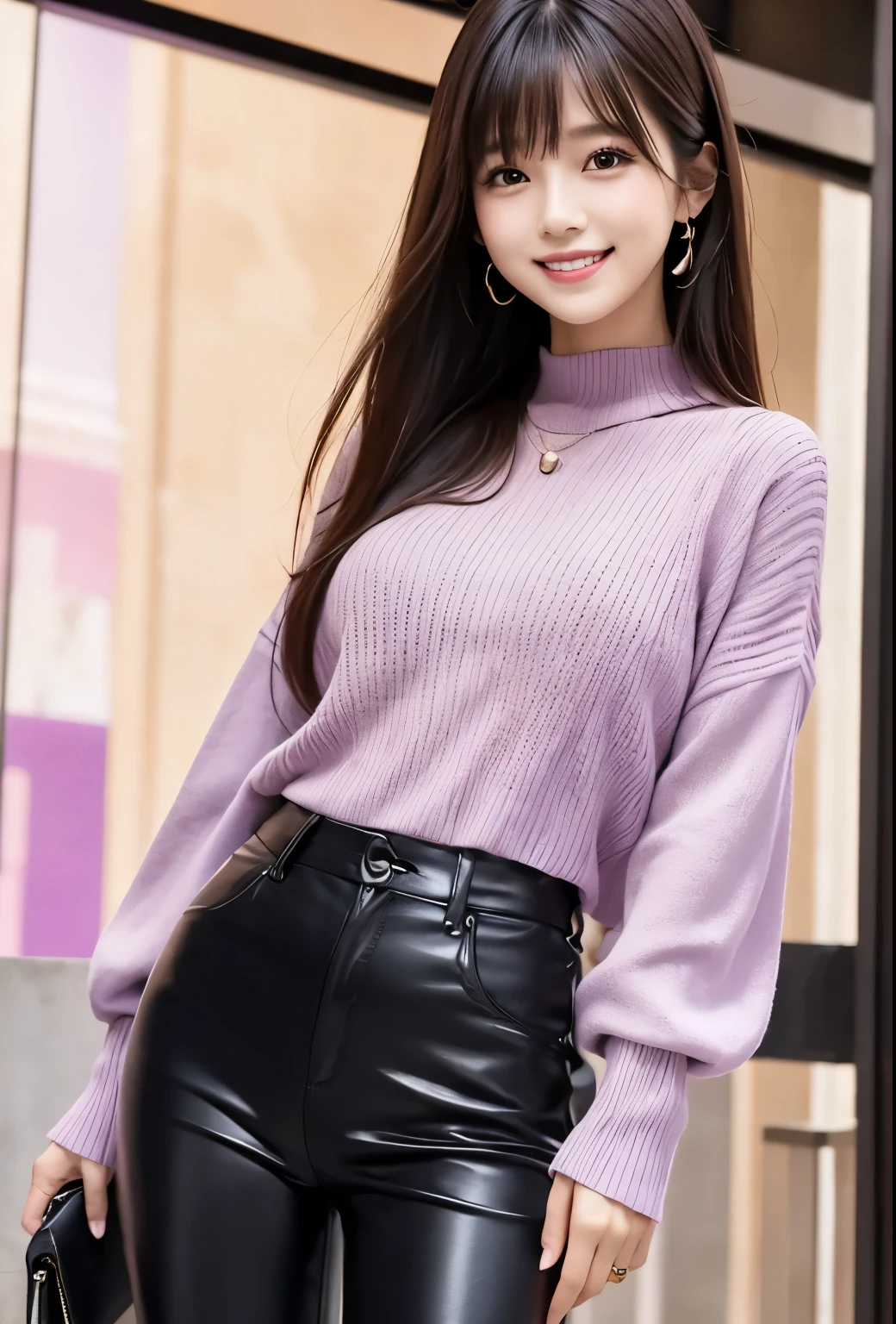 the prettiest face of a 19 year old actress, perfect proportions of female body, tight sweater shirt is worn, exposed vagina of female crotch between legs, sitting on the chair, short skirt is worn without panties, in the city, nsfw, best quality, highly detailed, masterpiece, ultra high res, photo realistic, 8k