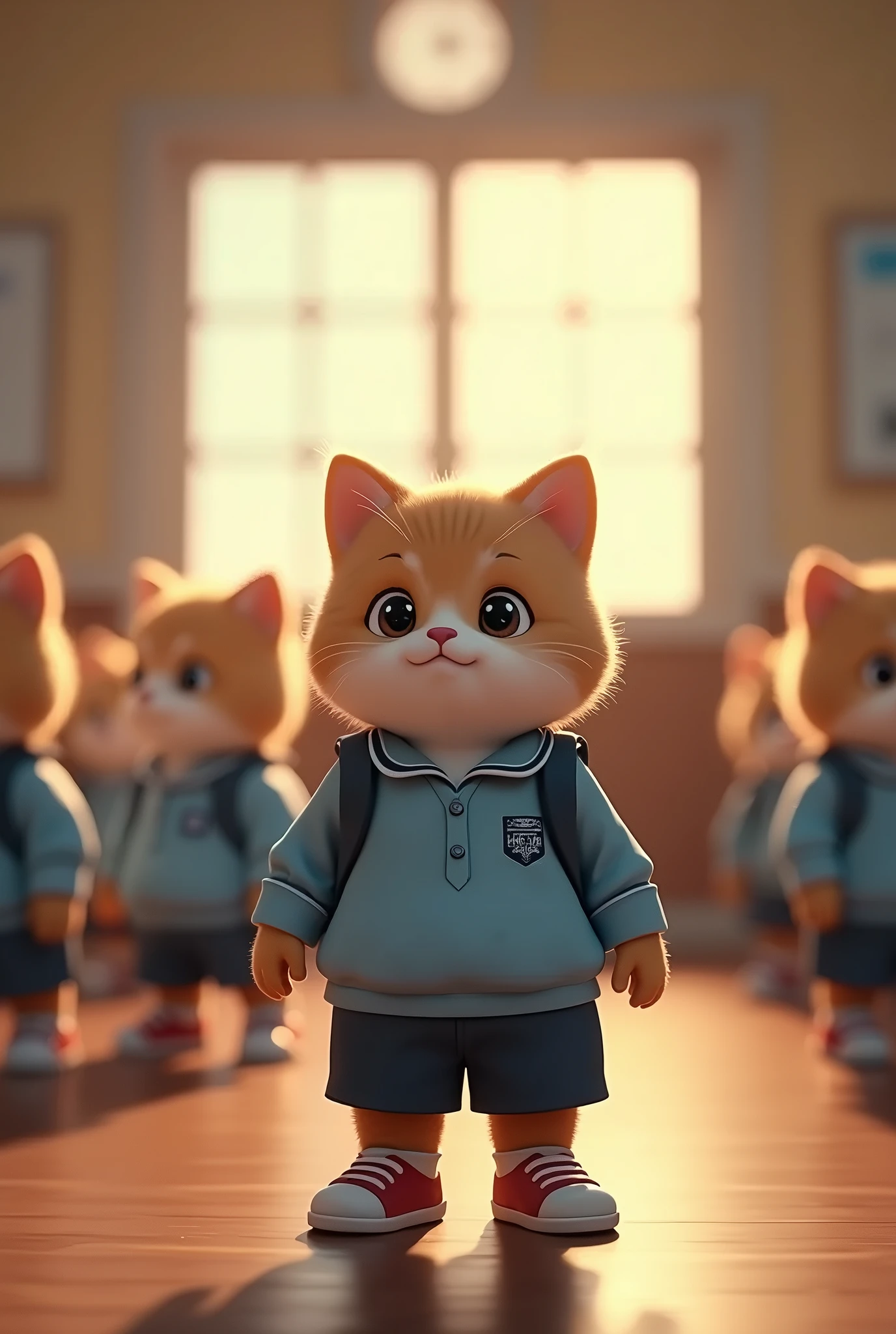 There are many cats in a room with a clock in the background - SeaArt AI