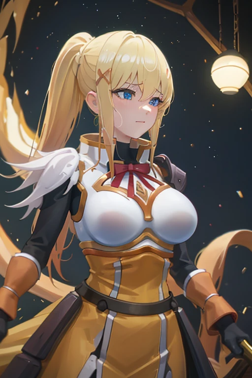 (promotional art), (Whole body), Yang Xiao Long of 'RWBY', aroused face, yellow hair, mystic fire all around, skin tight shorts, booty cheek shorts, 3/4 looking back pose, lean muscle, strong butt, ass cheek peaks out from shorts, underboob showing