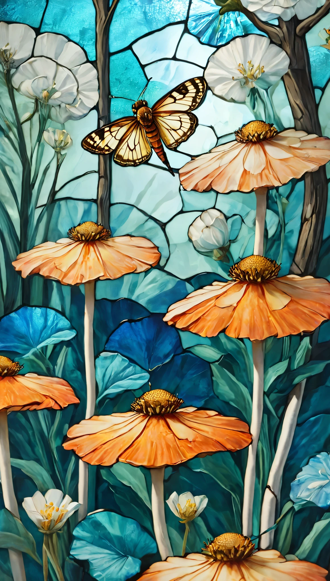 "Girl with a Pearl Earring", fantasy realism, double exposure, two parts in one art, full copy, masterpiece reproduction, pale skin, yellow and blue and orange and white color palette, complex colors, Craola, Dan Mumford, Andy Kehoe, patchwork, stained glass, night, forest, fireflies, detailed sky, cotton clouds, 2d, flat, cute, adorable, vintage, art on a cracked paper, . storybook detailed illustration, cinematic, ultra highly detailed, tiny details, beautiful details, mystical, luminism, vibrant colors