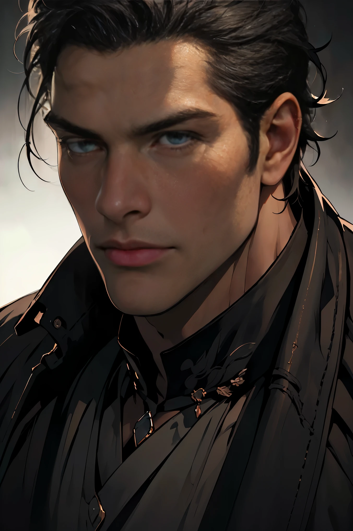 a handsome mature male, mature man with striking facial features, intricate portrait, realistic lighting, dramatic contrast, chiaroscuro, dramatic shadows, highly detailed face, piercing eyes, strong jawline, rugged masculine features, sophisticated gentleman, elegant pose, impactful lighting, cinematic atmosphere, photorealistic quality, masterpiece, ultra-detailed, 8k, best quality