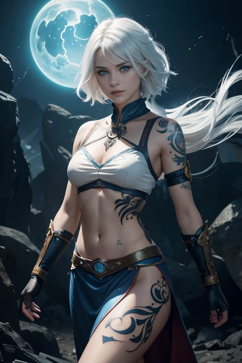 A young monk girl with European features, riding a animal, lovely charming face, having white silver skin tone pigmenting texture , ( full body perfect detailed masterpiece), ( dark skin tone texture masterpiece ), ( native Tribal hairstyles look), ( having a illuminating white silver crystalized wavy short hair ), ( has a artistic tattoos ),(( wearing hoodie of monk design)), (smiling, with exposed teeths showing open mouth)(perfect full body detailed anatomy), (Super accessories detailed), (fighting pose), (perfect detailed crystal Gray sparkling eyes),(wearing illuminating gemstone crystalized accessories hair), ((expose big hard erect nipples))(( exposed panty, with pussy clitoris exposed and slip showing))((legs wide open showing pussy line))(( Wearing transparent illuminating see thru monk costume )), (( wearing gauntlet, fist gloves)), (( illuminating different lights covering the sorrounding atmosphere forest with a misty shadow effects showing)) ruins back temples with many flora and fona rarity, on its back wearing monk cape detailed design, has deadly presence, ((having 7 different perspective view of that same girl & face profile sheet character style ))