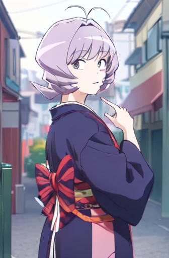 ((((masterpiece)))), ((((best quality)))), detailistic, 1girl, ,solo, looking at viewer, pink hair, brown eyes, short hair, braid, ,kimono