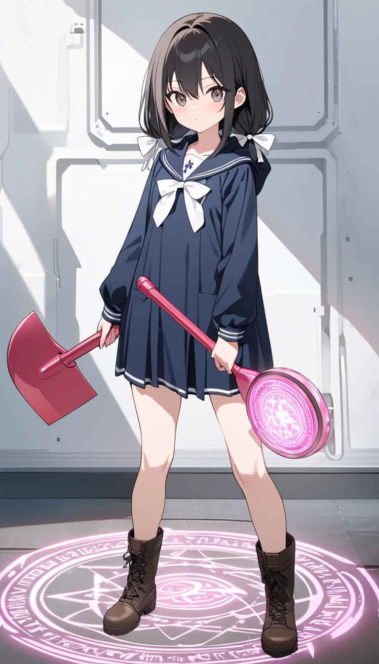 masterpiece, best quality, expressive eyes, perfect face, a toddler get transformed into a cuntboy, solo, surpriced, blushed, black hair, long hair, red baseball cap, brown eyes, full body, bare foot, naked, in a school, pussy, shining magic wand, glitter.
