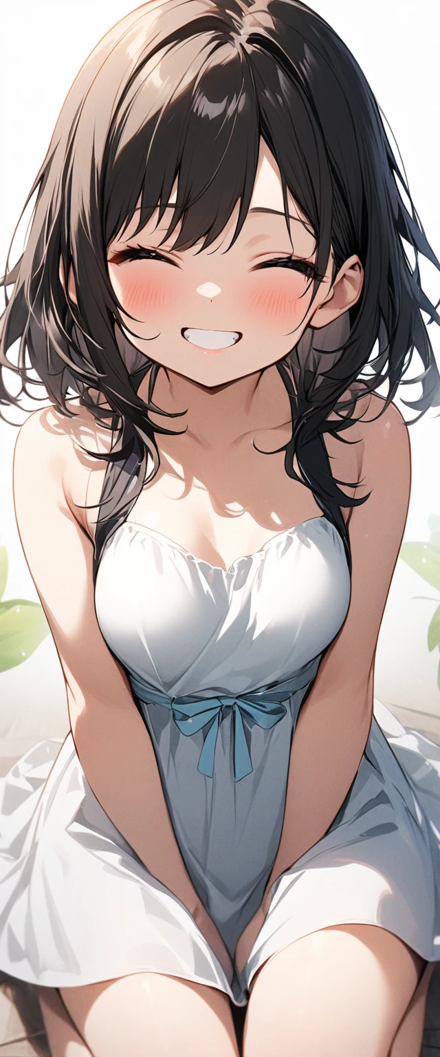 (anime style),masterpiece, best quality, extremely detailed,tanned skin,dark skin Beautiful body,BREAK,multicolored colorful hair,short hair,twin braids,BREAK,black eyes,happy smile,shy,eyebrow,smug,open mouth,eyes widen,sensual face,smile face,detailed lips,False eyelashes,BREAK,cotton red big ribbon,BREAK, blackow camisole dress,frilled clothing,bridal gown,lmicroskirt,break,head tilt,lovers picture