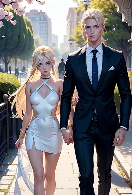 casal de noivos, uma linda noiva com seios grandes vestido branco e transparente.