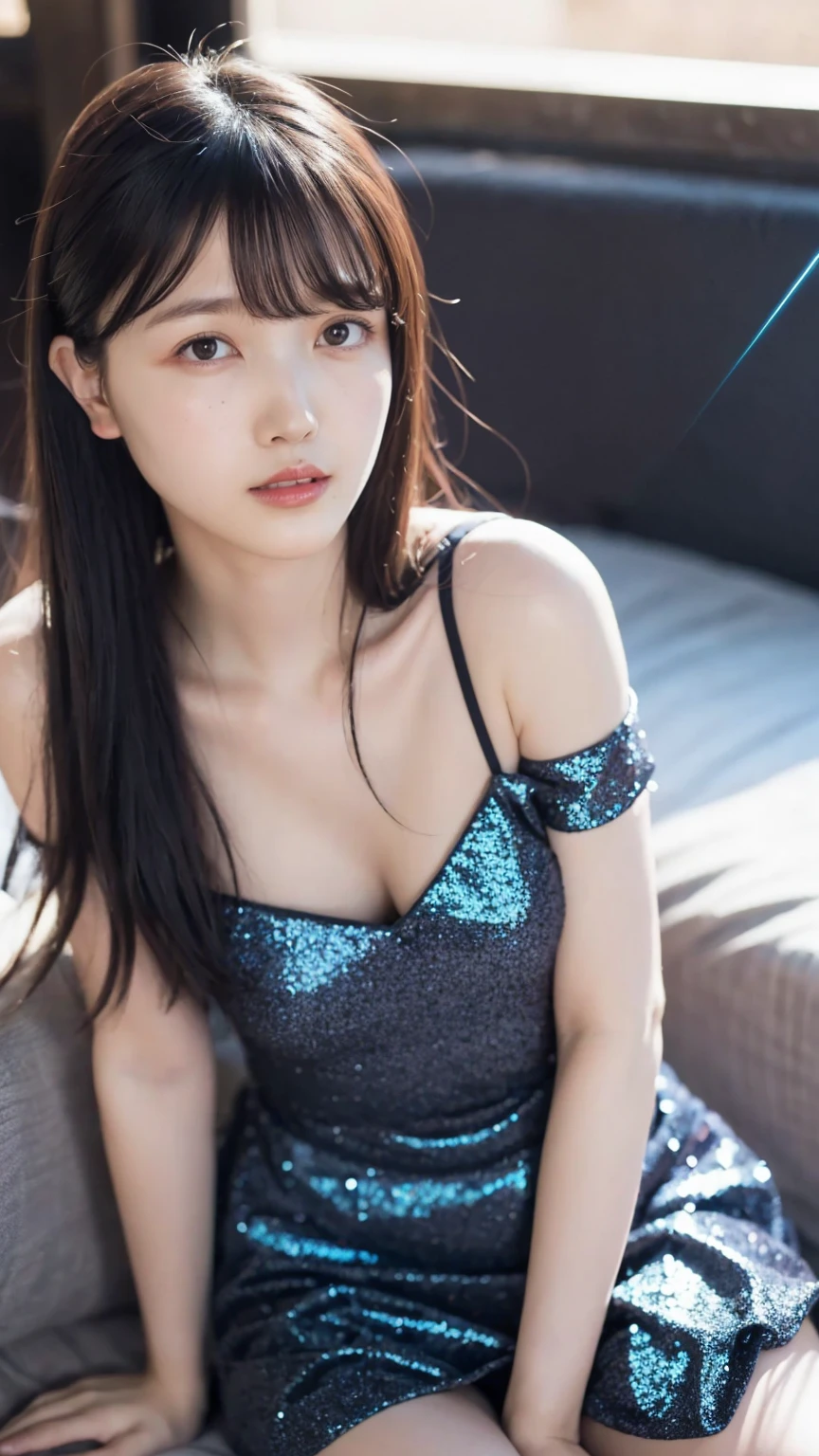 NFSW、masutepiece、masterpiece、1 girl in、(close up of face、cowboy shot)、Straight front view、japanes、very young cute woman、(The cutest girl in the world)、15yo student、Smaller face、large full breasts、Autumn knit jacket、Sheer inner、Chiffon skirt、Ultra-detailed costumes、Smiling in a café、Scrunchie、Thin necklace、Glamorous figure、hyper cute face、shiny lip、Double eyelids in both eyes、 natural make up、long eyeslashes、shiny smooth light brown hair、bangss、Short twin tail hair、asymmetrical bangs、image in center、8K分辨率、high détails、Detailed hairstyles、A detailed face、spectacular movie lighting、octane renderings、with a vibrant、Ultra-realistic、Perfect limbs、perfect anatomia