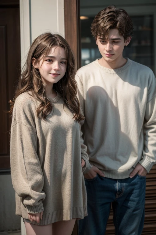  Create a cover for a fanfic about a girl with medium-length curly blonde hair at school with a boy who is her boyfriend 
