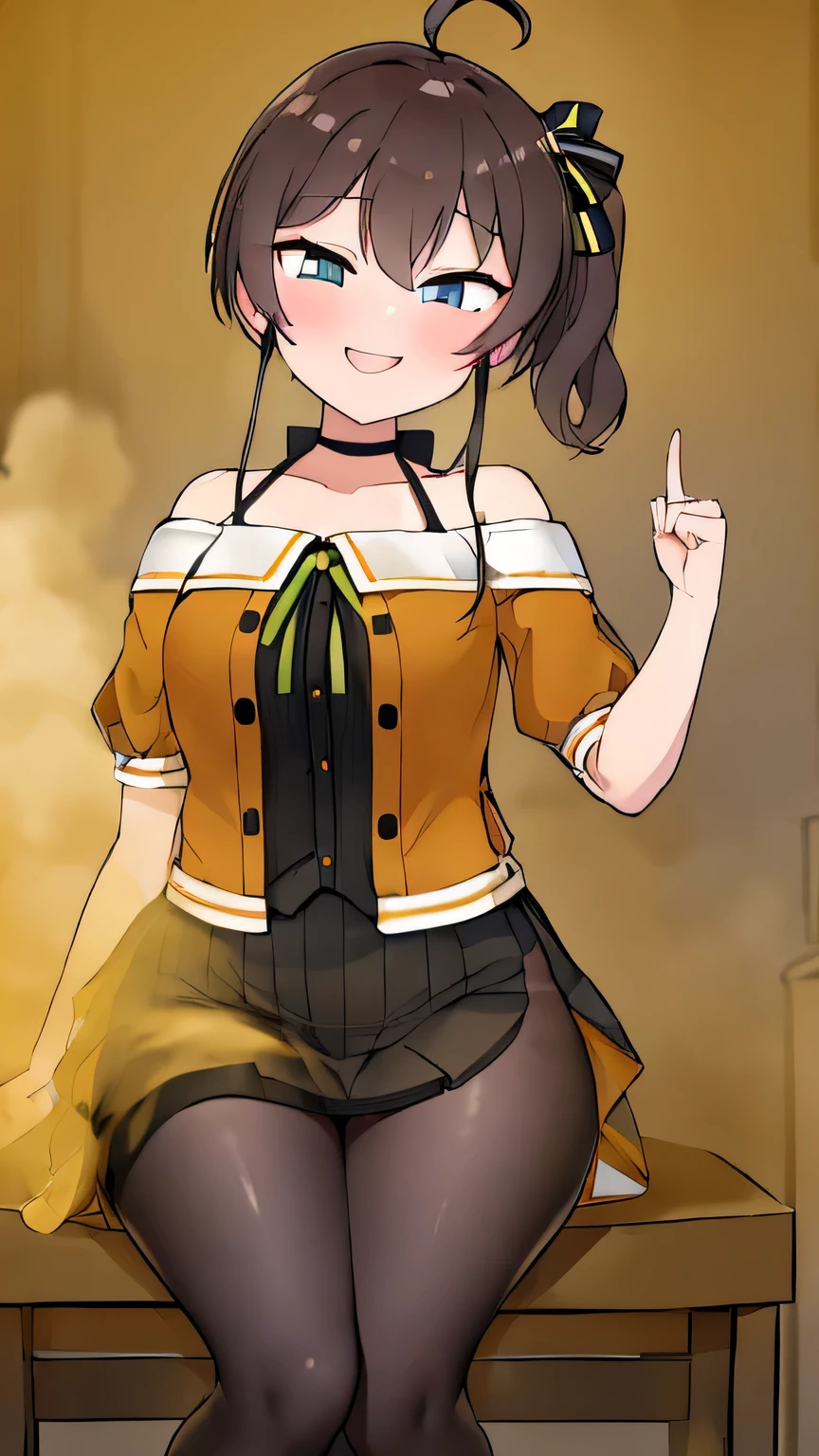 ((((Open your mouth))))、masterpiece,Best Quality,High resolution,Very detailed,bb Festival,Medium Hair,skinny,Ahoge,Brown Hair,((((( Charming smile ))))),skinny,Hair between the eyes,bangs,Hair Ribbon,Black choker,Earrings,Black Ribbon,Checked shirt,Grey Shirt,Open-shouldered,Short sleeve,See-through sleeves,Black Skirt,High Waist Skirt,,(( Perfect Fingers )) , shoes下,(black shoes下:1.4), trim,shoes,Black Footwear,indoor,(Cafe:1.2),((Fellatio gestures:1.5))、Open your mouth ,Sitting,chair,shortness of breath ,Hands in front of mouth,Hands in front of mouth,