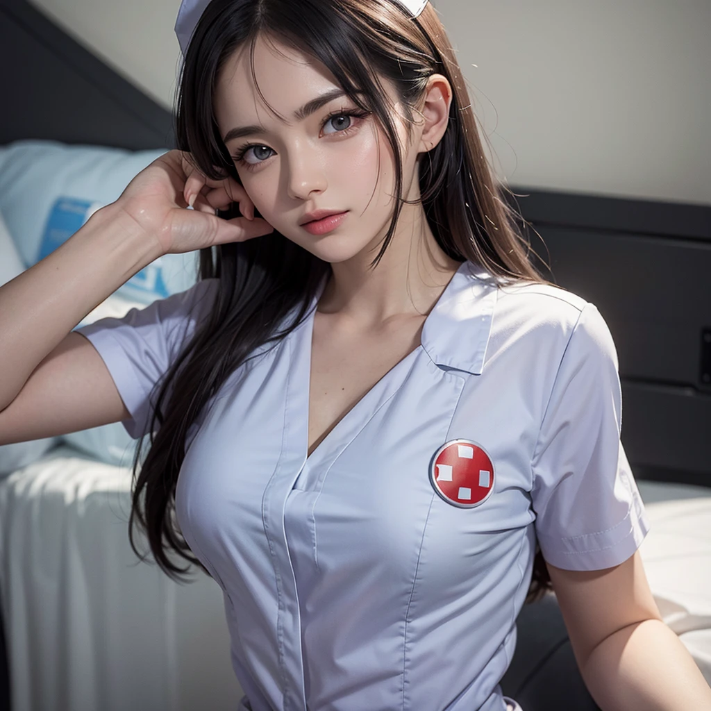 8k, Realism, 2 woman, Wearing a nurse&#39;s uniform, Some dresses are see-through., E cup breasts, White skin, Seductive face, Help yourself, Reach the climax, sxe, Fuck, pussy, Look sexy,Black tights