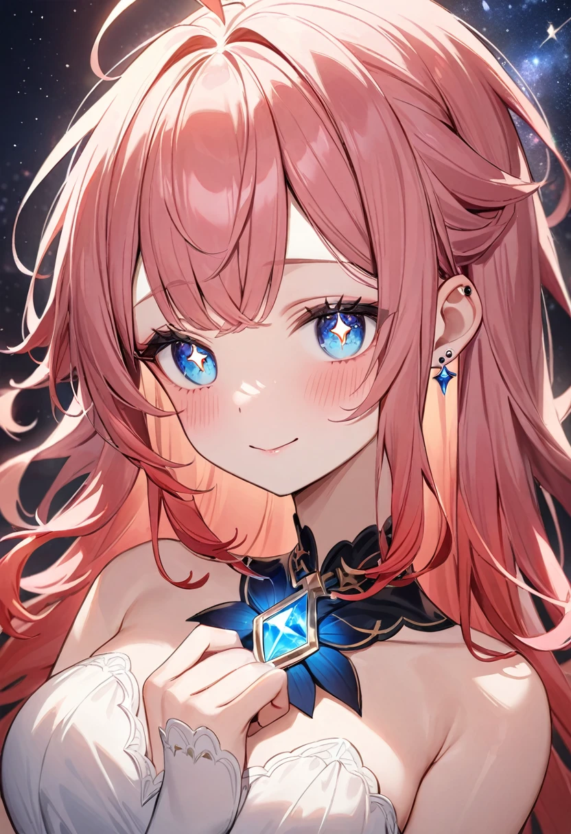 (masterpiece),best quality,depth of field,glass shards,simple background,1girl,solo,hand by Guido Daniele,looking at viewer,((reaching out)),open hand,tears, upper body,((straight-on)),(Blonde and Pink Hair), deep Purple Clear Eyes,((Beautiful, detailed eyes, jewel-like eyes, sparkling eyes:1.3)),