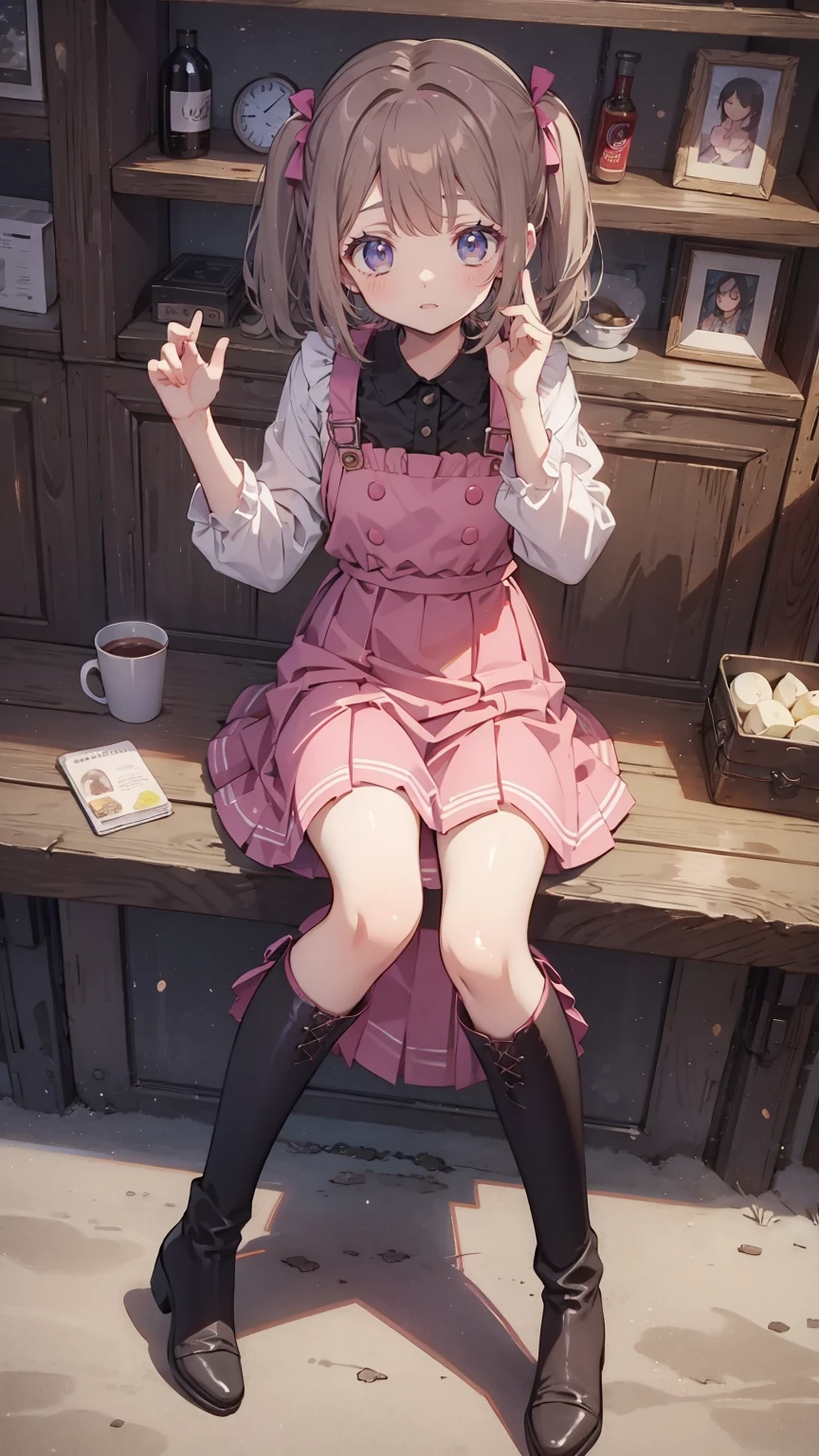 、beautiful girl、とてもcute天使、Pink Gothic Dress、cute、、smile、Long skirt、Black Long Boots、