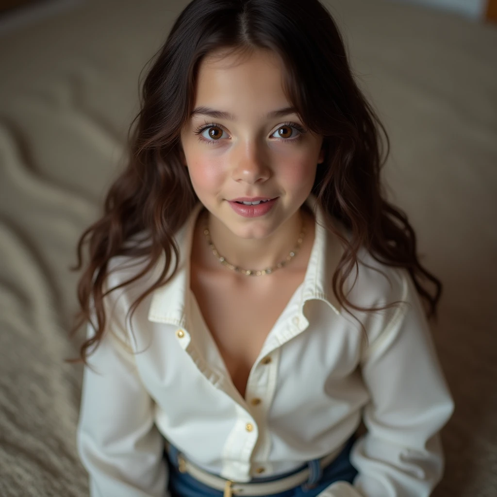Obra maestra, La mejor calidad, {La mejor calidad}, {{Obra maestra}}, {Altas Resoluciones}, Girl's design, feliz, Aspecto pulido y potente, Pecas, sonriente, , sexy, , short school skirt, american girl ((10 year old)), Little anatomy, with Teddy bear in hands, polera ajustada, se muerde el labio