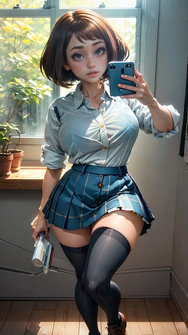 Show entire body, feet in view, aerial view, 16y.o. Asian female, wearing oversized t-shirt, yellow thigh high stockings , no shoes, glasses, In the classroom, See panties, opened legs, sit on a chair, highres, highres, high details