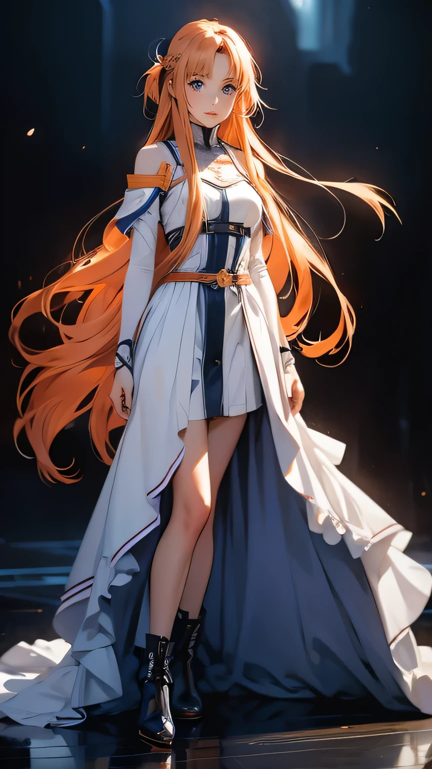 (girl), masterpiece, ultra detailed, 8K Portrait, Raw photo, woman's portrait photography, full body, Highly detailed face, mischievous childish smile, blush, ((Fantasy)), ((young)), 17 years old, 160cm, (((student))), ((tanned skin)), (((dark orange colored long straight hair))), (((blunt bangs))), hair ornament, (((black silk long cloak))) Fluttering in the wind, (high school dark white uniform:1.5), Plaid short skirt, Midday sun, Hyper realistic, Slender body, by the snowy castle, Ambient lighting, Shadow details, Camera focus on face, strong breeze, Light fog, from side,