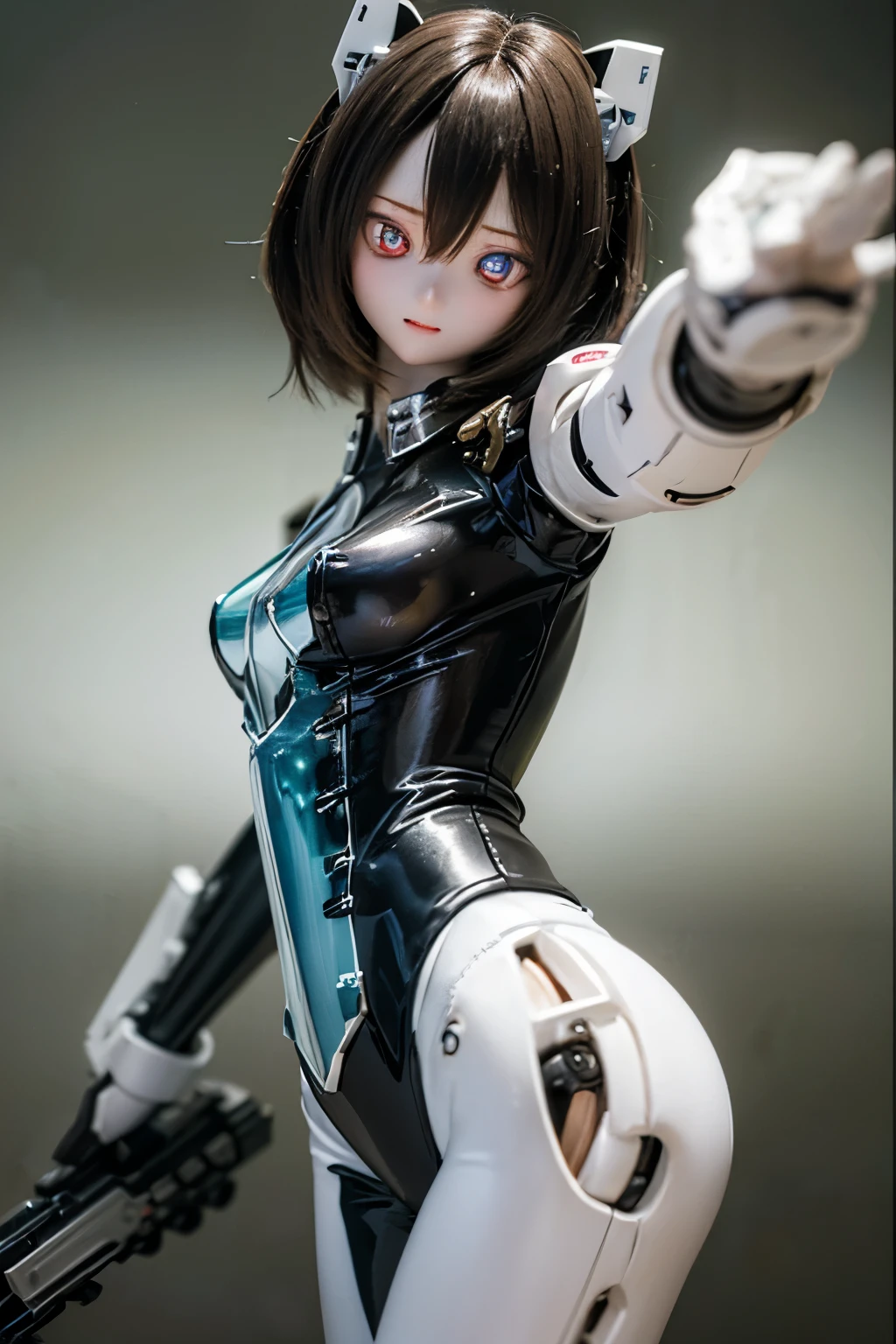 A Female robot is sleeping in bedroom, spread legs, nude, banzai pose. she wears no dress. She Brown short hair is tied with two big red clothespins, She lifts up the under hem of her white plain dress, leaning over, masterpiece, very short pigtails,brown hair, mature, android, blue eyes, full body figure, Height: 160cm, flushed cheeks, 2020s anime picture, A beautiful robot with short brown hair in two short pigtails held up by two very large huge red clothespins, Uplifting, No NSFW, whole body, barefoot, archaic smile, getting orgasm, 25 years old, sweat bucket.