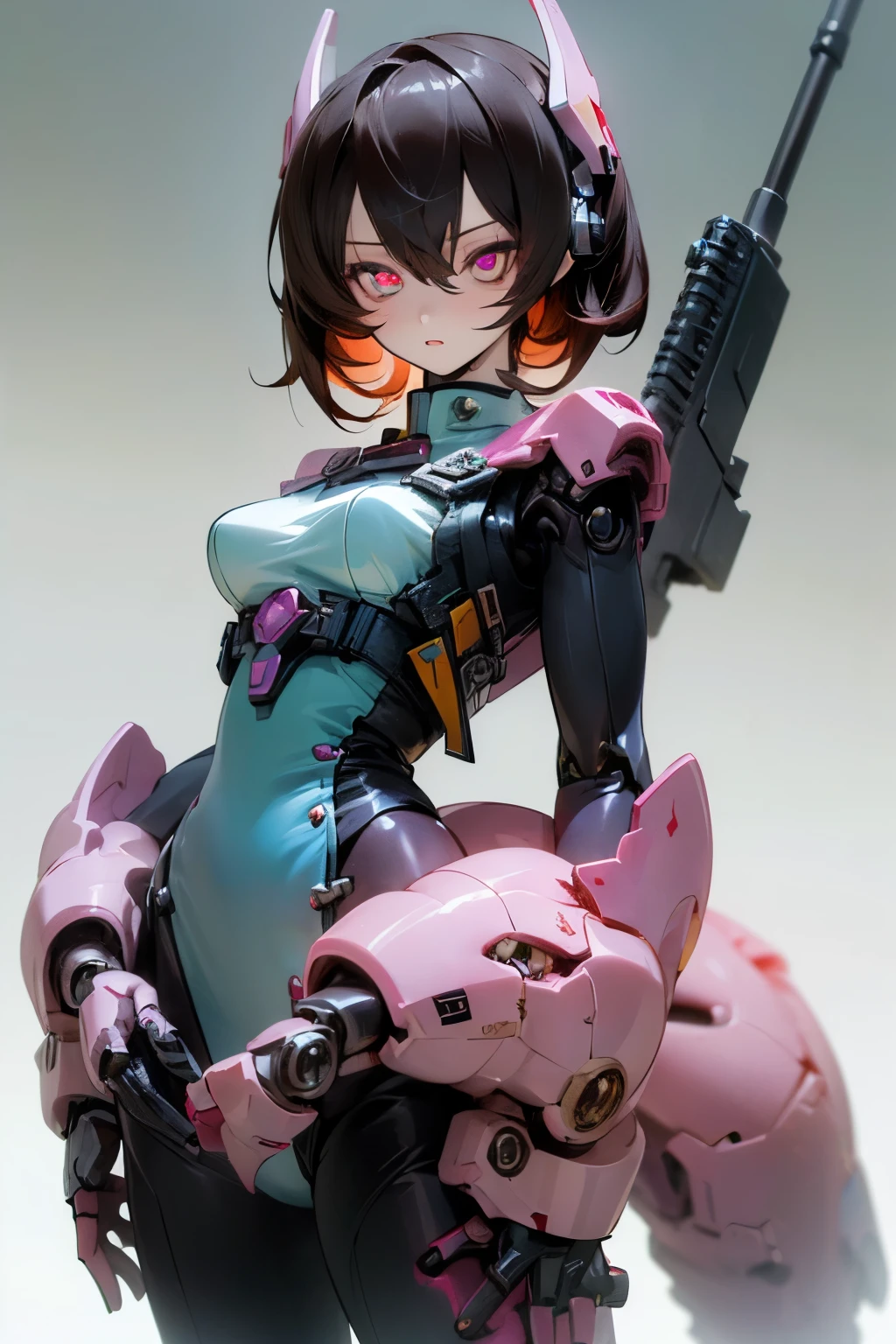 A Female robot is sleeping in bedroom, spread legs, nude, banzai pose. she wears no dress. She Brown short hair is tied with two big red clothespins, She lifts up the under hem of her white plain dress, leaning over, masterpiece, very short pigtails,brown hair, mature, android, blue eyes, full body figure, Height: 160cm, flushed cheeks, 2020s anime picture, A beautiful robot with short brown hair in two short pigtails held up by two very large huge red clothespins, Uplifting, No NSFW, whole body, barefoot, archaic smile, getting orgasm, 25 years old, sweat bucket.