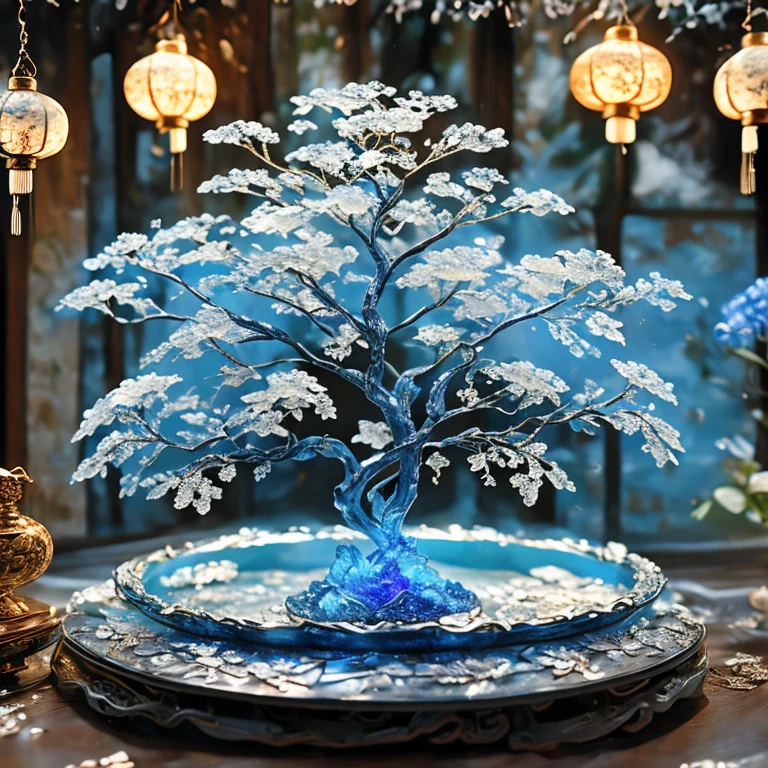 Best quality practical, photoPractical, Very detailed, Rich colors，Blue，粉Red，Red，Blue，Golden，money
((Miniature Landscape)),(Chinese Architecture)，sacred tree，Highly detailed carving on "South Iceland" porcelain,
Ultra wide angle,Accent Lighting,Volumetric Lighting,Backlight, (Detailed lighting),((Extremely delicate and beautiful)),dramatic_shadow,Rays_track,HDR