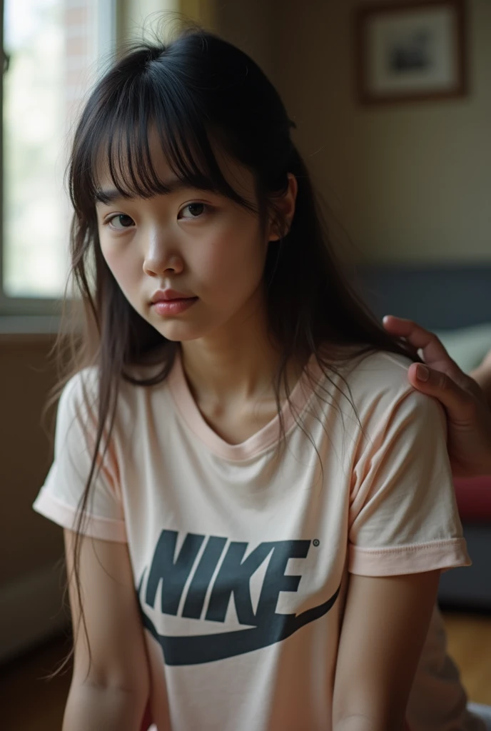Vietnam teen Girl sees the ghost and pees her pajamas pants in fright.