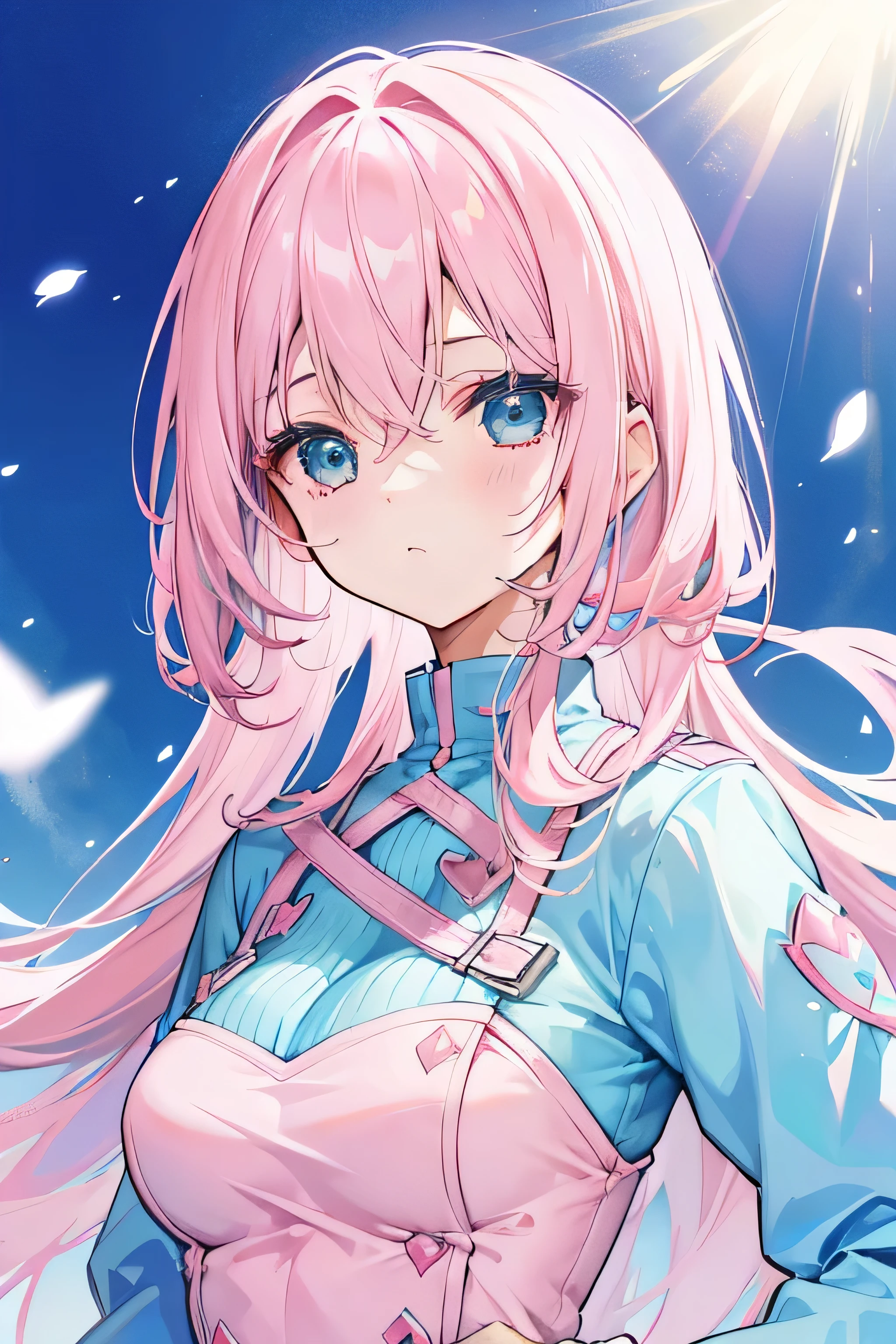 Anime girl with pink hair and blue eyes standing in the snow - SeaArt AI