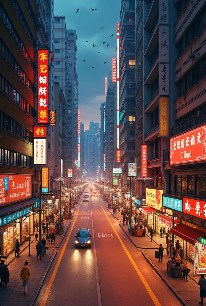 hong kong, street, car, night, Chinese's words on ad, bird view