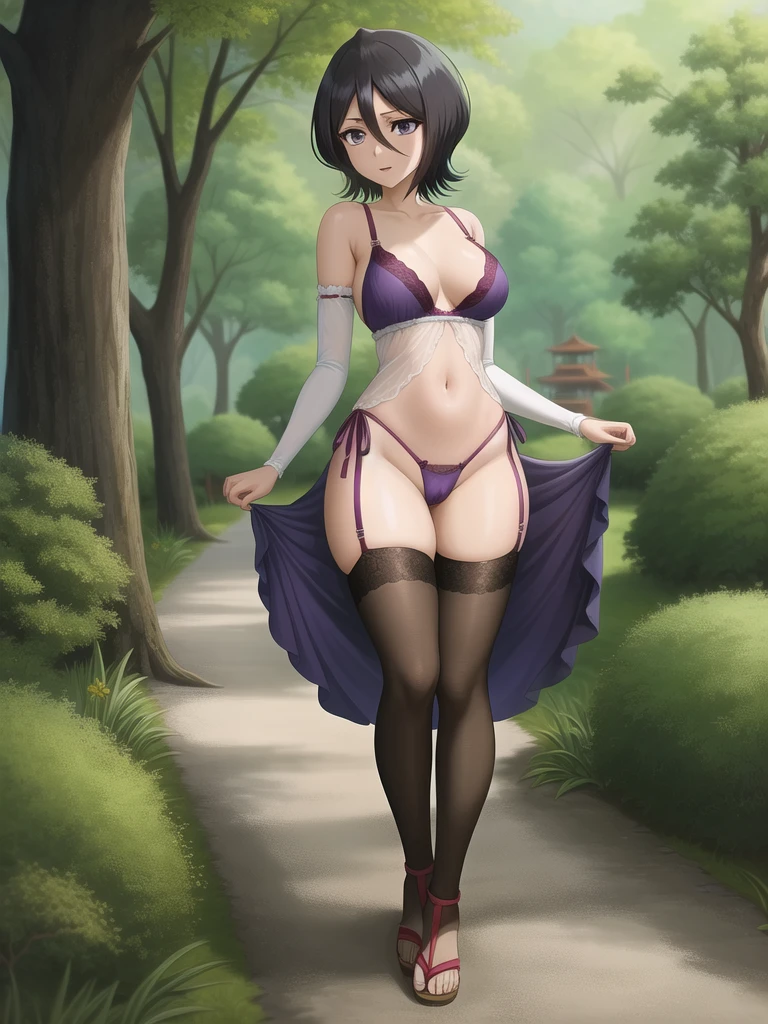 master part, high, high quality, detailed face, detailed body rendering, full body 1girl, solo, nude, anko mitarashi, necklace, large breasts, hands on own breasts, dark lips, nude shoulders, Standing, Blushes, smile, sexy pose, full body, forest, night, moon and stars