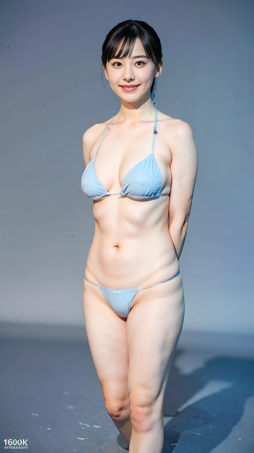 fat woman , age39 , japanese woman , Weight 80kg , Chubby,Are fat, Asian Woman , Short hair , bikini ,Model Posing, White background studio , whole body , Highly detailed skin,