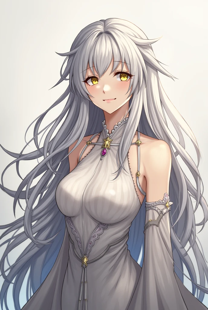 Crusch Karsten wearing a long gray dress shaping her body
