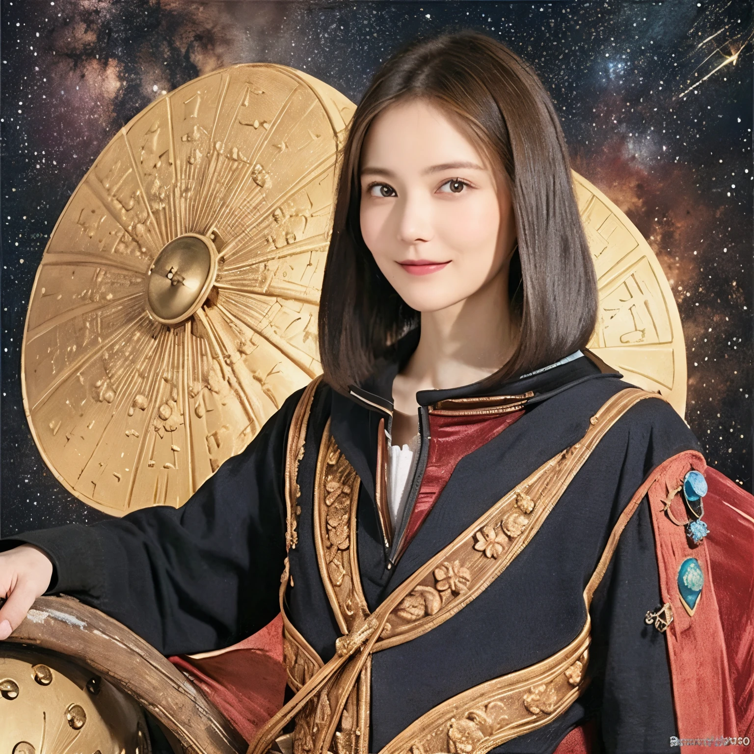 294 (20-year-old woman,short hair,20-year-old male), (A kind smile), ((Spaceship,captain)), (colorful), (Leonardo da Vinci paintings), flower, Space Suit, Pirate Ship, nebula, milky way