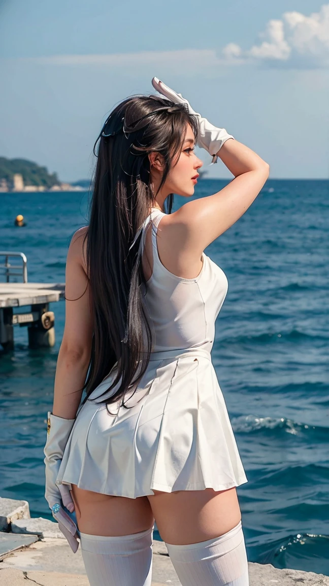 (Highest quality, Very detailed, masterpiece:1.2), 1 female, Very thin body, length, Thin legs, ((black-hair-color wavy short hair:1.2)), ((Thick and fluffy bangs)), full body,Very detailedな顔,A faint smile, small, Thin Nose, small thin mouth, Japanese, Beautiful Face, Realistic eyes, Beautiful and beautiful eyes, Realistic Skin, Beautiful Skin, charm, (Lively Faces), Beautiful Hairstyles,(toweling made of white fluffy cotton:1.3), ((sleeveless, strapless):1.3), (wrap a plain white color towel over naked body:1.4), (sheath line:1.3), (wrapped soft thick white towel with fluffy trim:1.4), ((bare shoulders, bare arms, knees):1.3), (barefoot:1.3),,Dynamic pose , Turn face to the side, Angle, Gothic design, Creepy and unique hairstyles, High resolution, Vibrant color palette,(dynamic-pose,from side,arched back),Old castle in the background, weird lighting, and a small, old castle in the background,