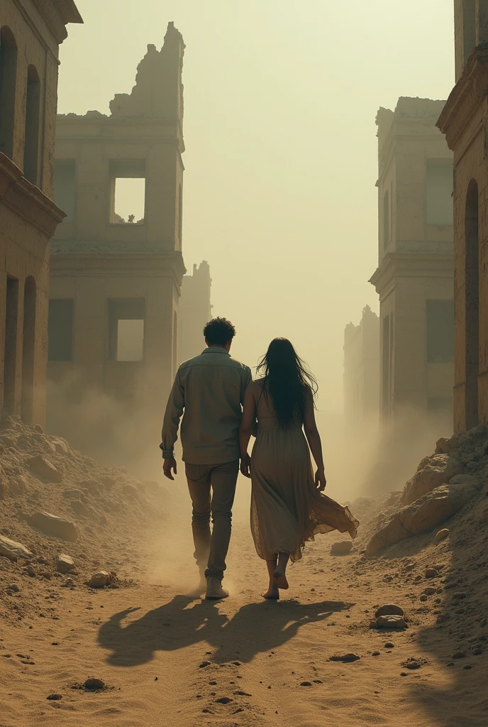 Couple sitting atop a car on a hill watching over abandoned postapocalypse city, <lora:difConsistency_detail:0.5>, <lora:difConsistency_darktheme:0.15>, <lora:difConsistency_photo:0.75>