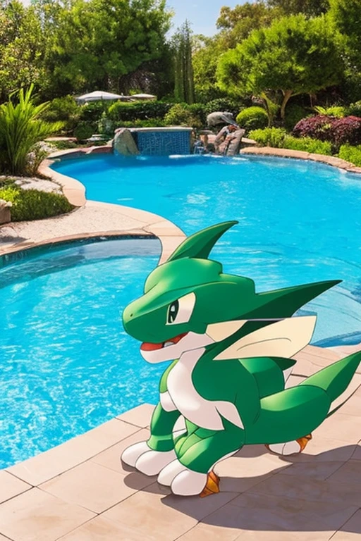 Druddigon relaxing by the pool