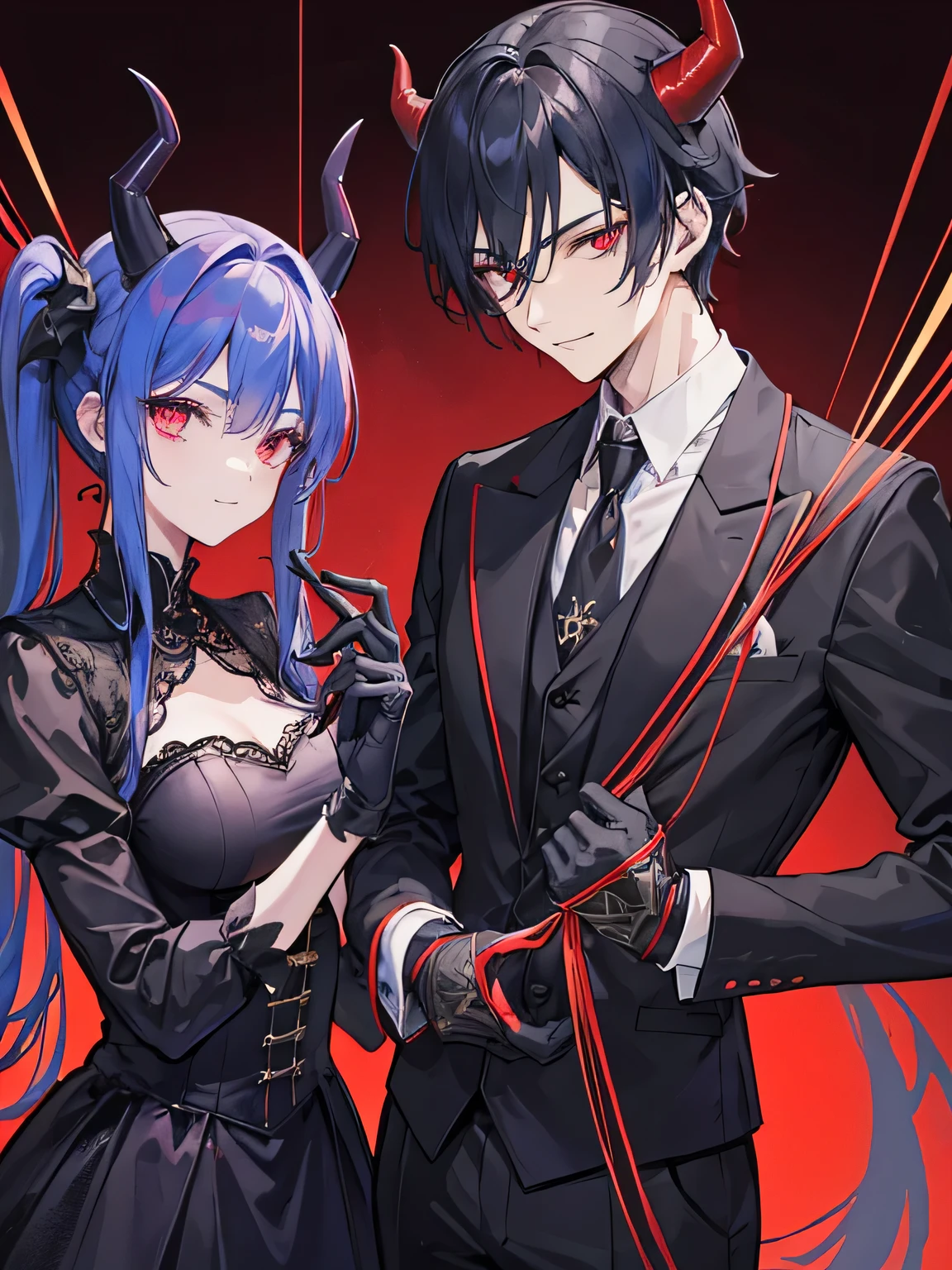 (flat color:1.1),(masterpiece:1.2), best quality, masterpiece, original, black silhouette figures of an incubus man and succubus woman, man, woman, two figures