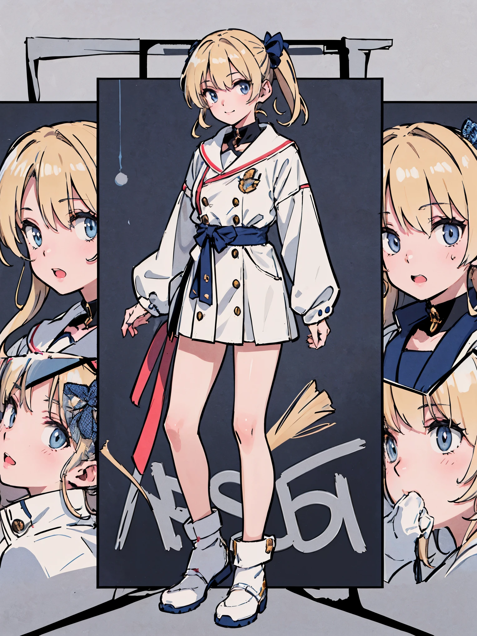 (muste piece), (best quality), (score_9, score_8_up, score_7_up), very detailed eyes, expressive eyes, perfect face, very detailed face, highly detailed face, beautiful girl, 8K, beautiful girl, white background, delicate and beautiful face and eyes, dark intense shadow,
1 girl, vtuber style, cool girl, hololive, Kazama Iroha, blond hair, ponytail, school unifrom, long sleeves, serafuku, pleated skirt, short leggings, cameltoe, small chest, smile, ass, ass visible through thighs, (full body), standing, ass focus,