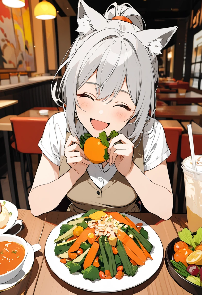 Scene of various fruits, delicious drink, and a table full of food