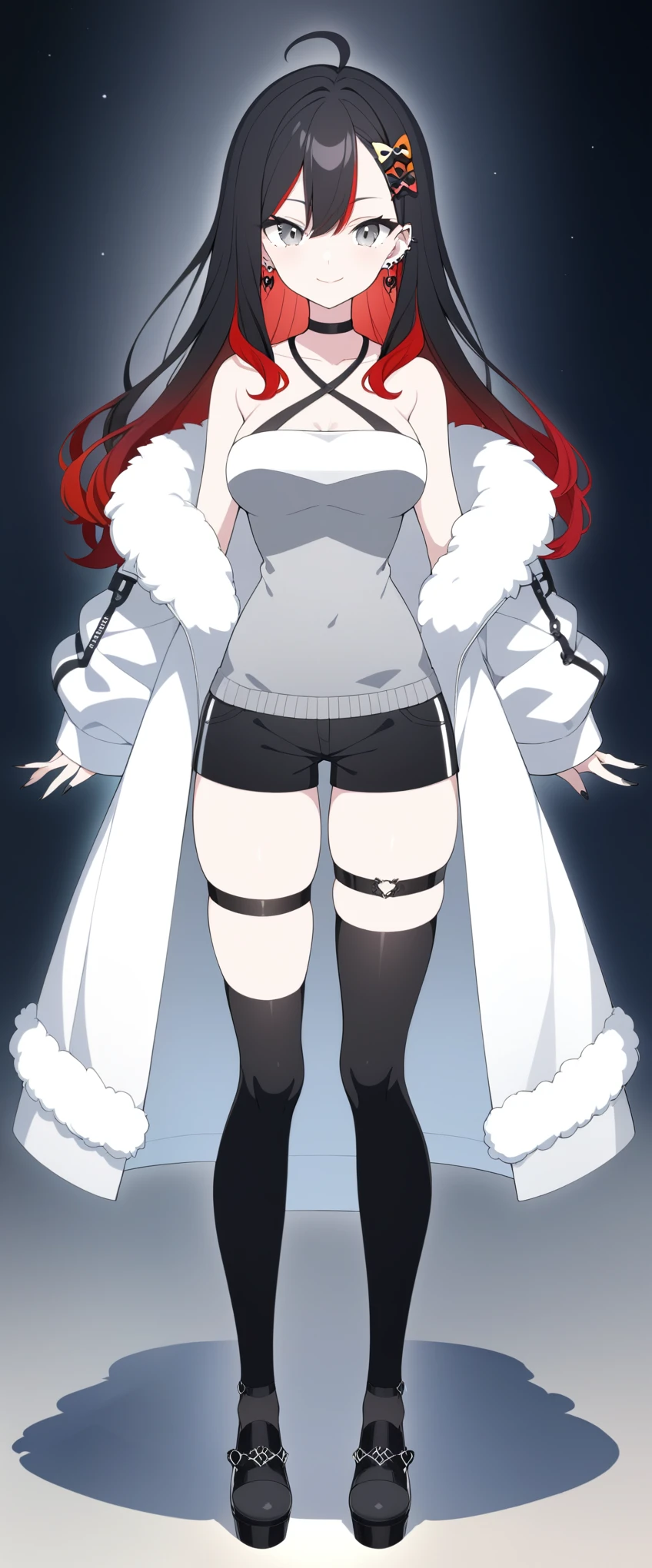 Screenshot of my hero academia. GIRL WITH LONG RED HAIR, dark blue eyes and a cheerful expression.