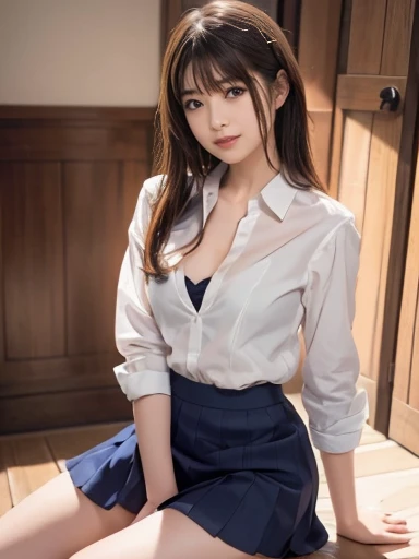 Student Uniform,((())),No makeup,High resolution,Professional photography,High resolution,Small breasts,,slim, (((教室の椅子に座りSexy pose))), Please open your legs and show me your underwear, Fearful expression, Tears in my eyes, ((Her skirt is rolled up)), Open your shirt and show me your bra, Bra and panty set, Realistic panties, Realistic Bra, ((Sexy pose))