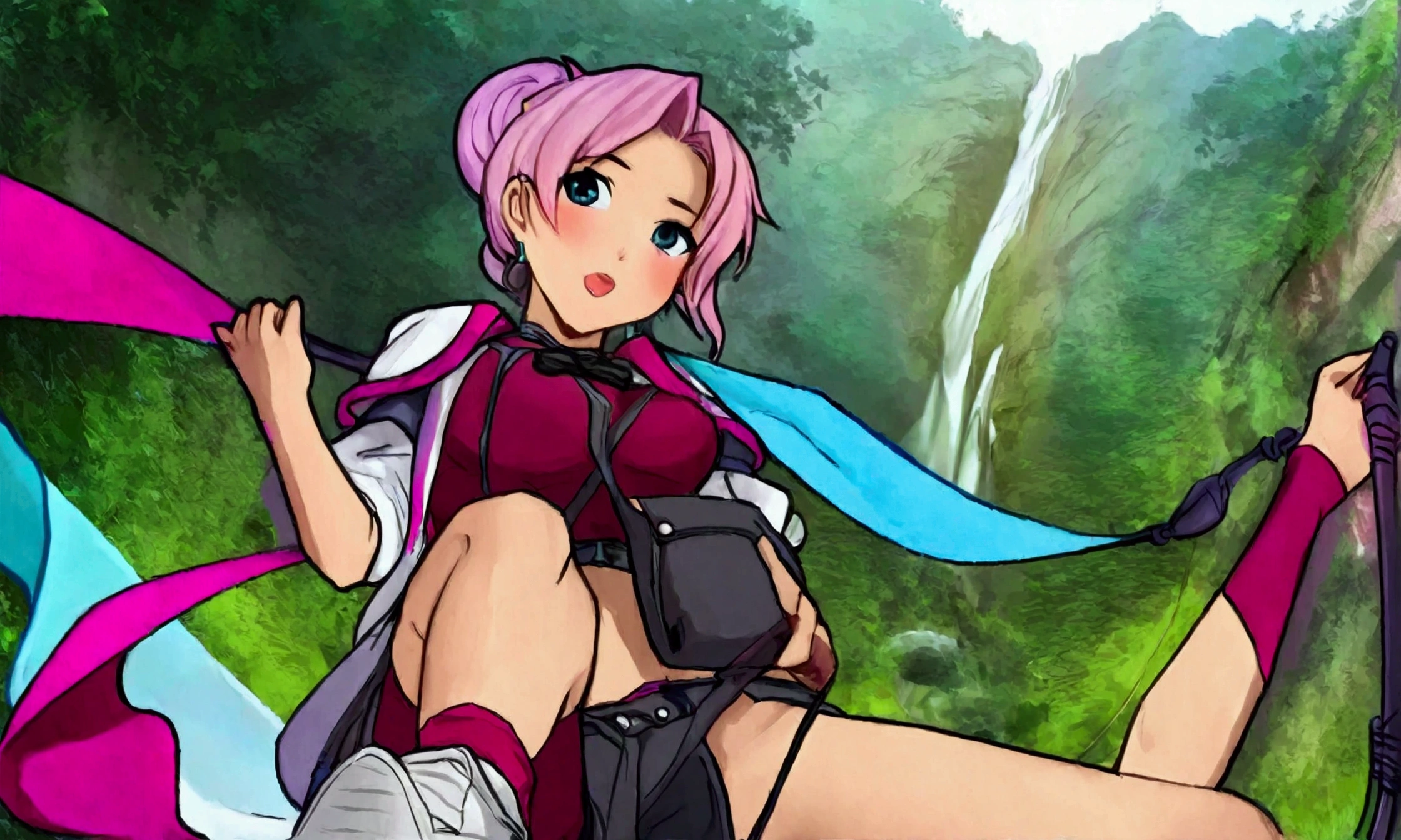 score_9,score_8_up,source_7_up,source_anime,masterpiece BREAK 1girl,<lora:pony-sunrise:0.8>,jessie,looking at viewer,forest,trees,fallen leaves,path,dark skies,grey sky,looking at viewer,desaturated,muted palette,top quality,best quality,1girl,sunrise stance,holding,holding weapon,holding sword,standing,covered nipples,team rocket uniform,midriff,pussy,