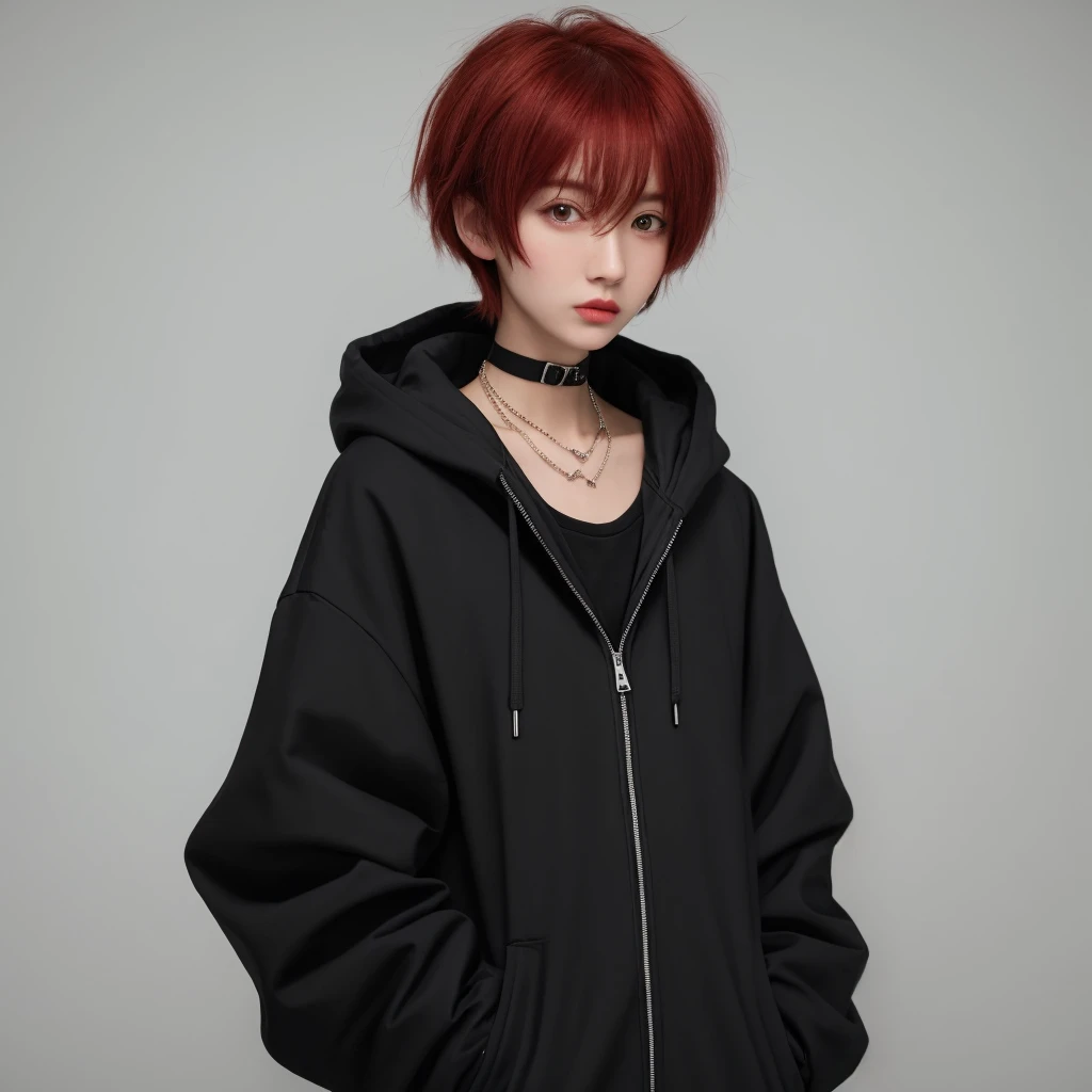 A close up of a person wearing a black jacket and a choke - SeaArt AI