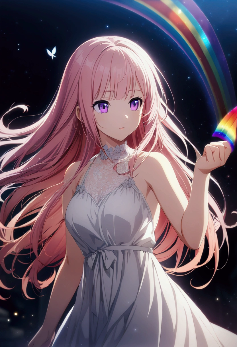 lucky star,takara miyuki,pink hair,long hair,hair between eyes,bangs,purple eyes,big eyes,tareme,large breasts,white serafuku,red sailor collar,red pleated skirt,long sleeves,game cg,round eyewear,