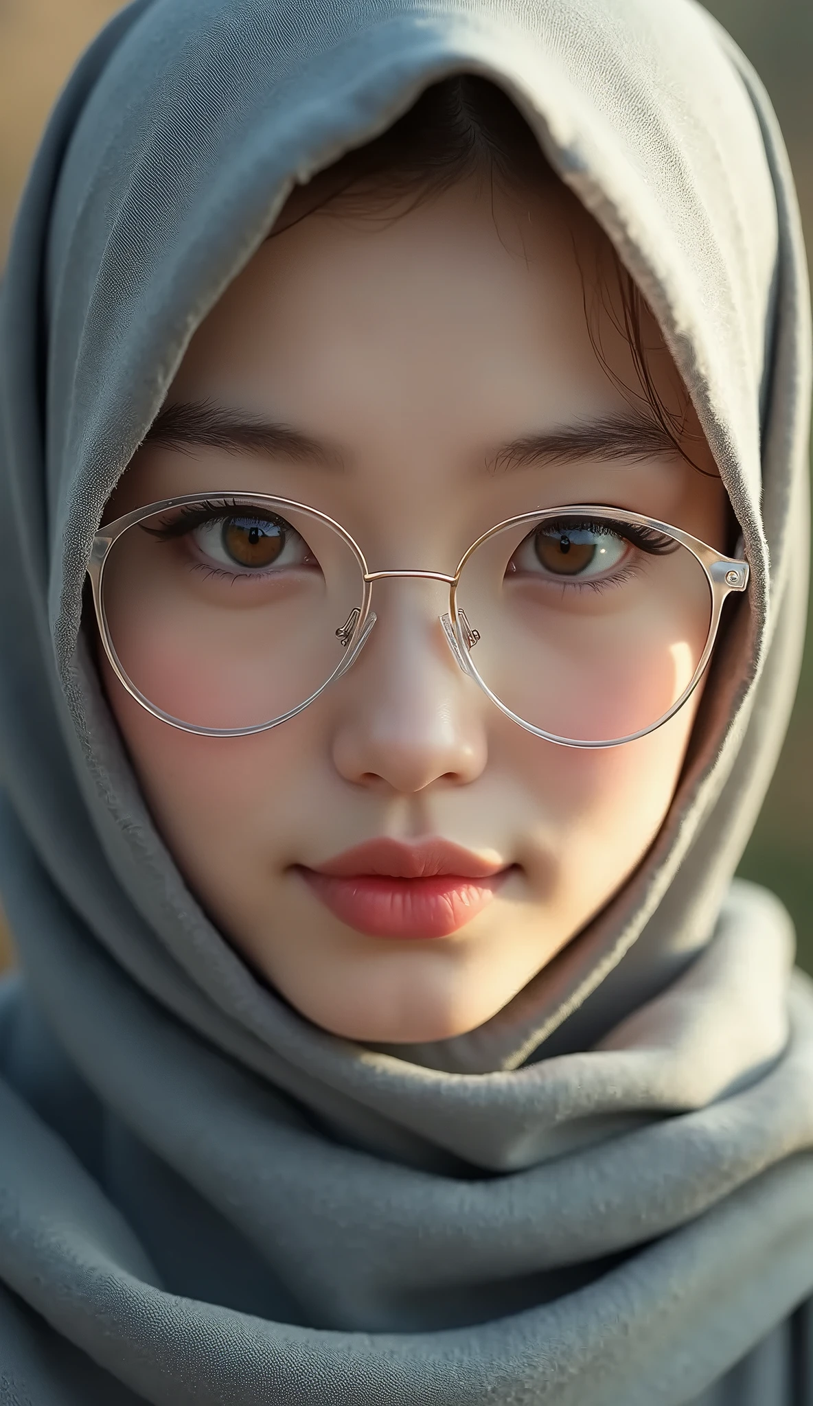Muslim woman wearing black veil, cute Chinese Muslim, cute, wearing white glasses, Chinese eyes