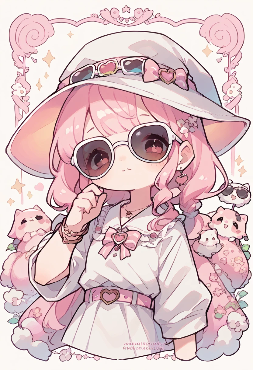 An adorable  witch, in shades of pink, anime girl, anime style, manga style, cute, light pink hair.

